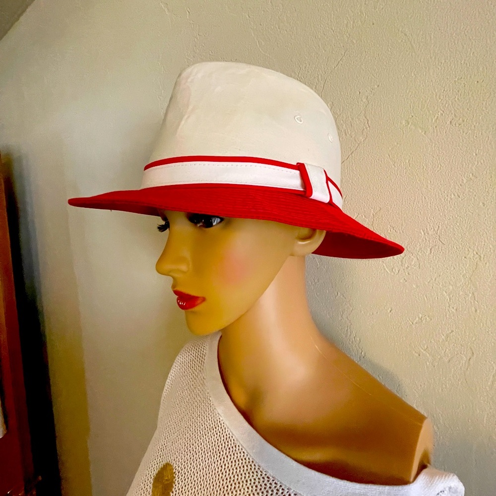 Stetson white with red trim fedora hat